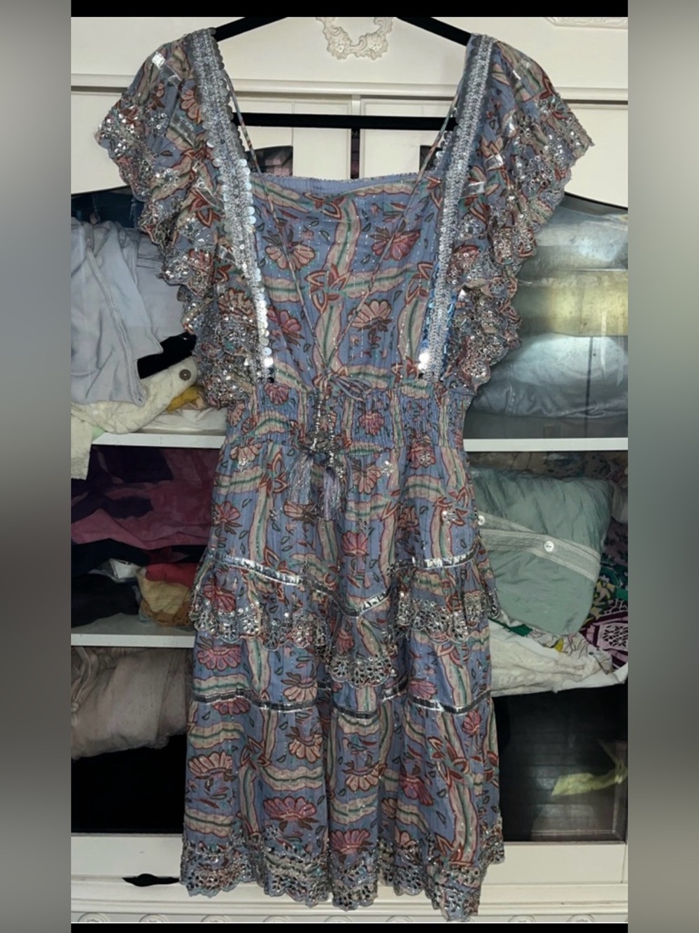 💎NWT GREEK GODDESS super RARE handmade Ruffled Boho Mini Dress w GORGEOUS detail